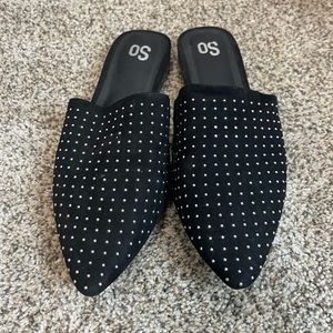 BLACK STUDDED Pointed Toe Slip On Flats Size 8 Shoe Silver Studs